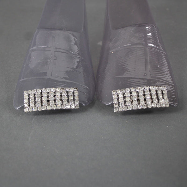 Shoe Clips Silvertone Rectangular Rhinestones 2.5" Shoe Clips