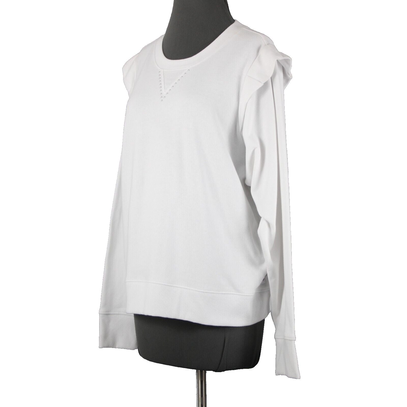 DKNY Jeans NEW $79 Sz XL White Studded Long Sleeve Cotton Poly Spandex Sweater