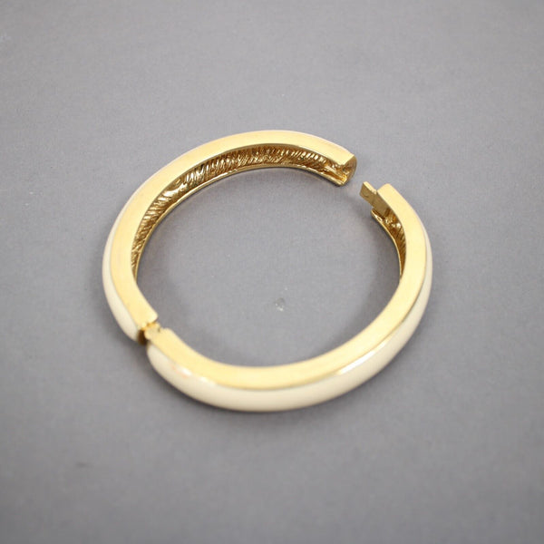 St John Couture Goldtone Hardware Cream Beige Enamel Push Lock Bangle Bracelet