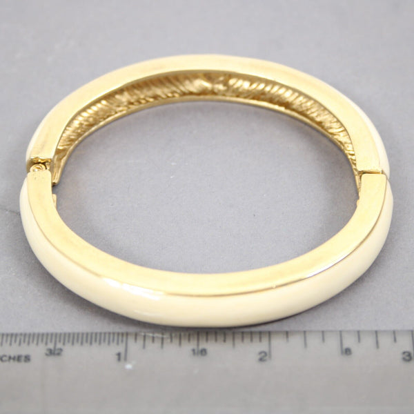 St John Couture Goldtone Hardware Cream Beige Enamel Push Lock Bangle Bracelet