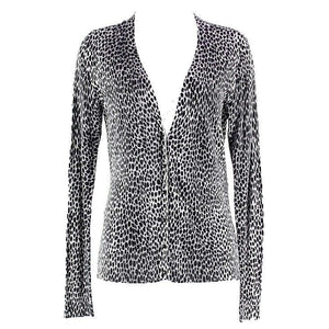 New York & Co Sz M Black Gray 100% Cotton Animal Print Cardigan