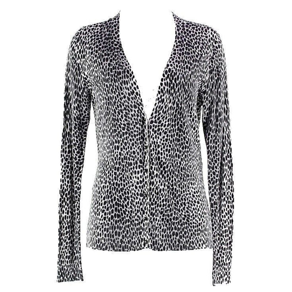 New York & Co Sz M Black Gray 100% Cotton Animal Print Cardigan