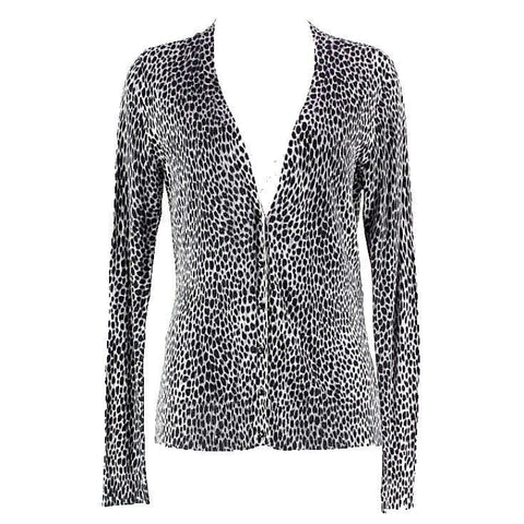 New York & Co Sz M Black Gray 100% Cotton Animal Print Cardigan
