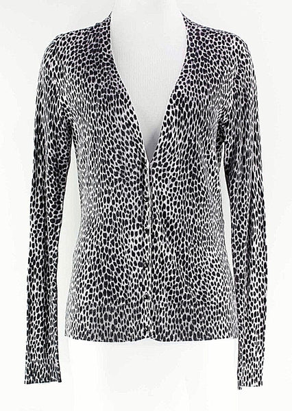 New York & Co Sz M Black Gray 100% Cotton Animal Print Cardigan