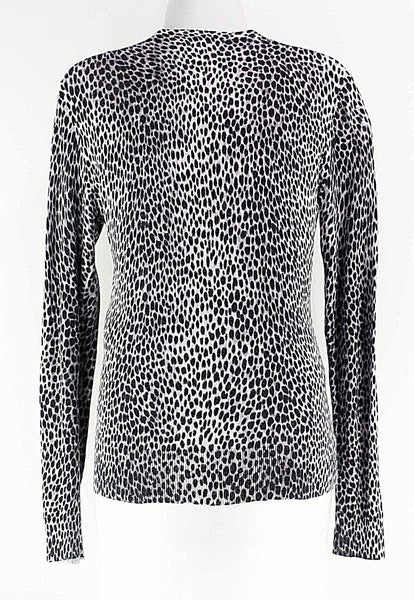 New York & Co Sz M Black Gray 100% Cotton Animal Print Cardigan