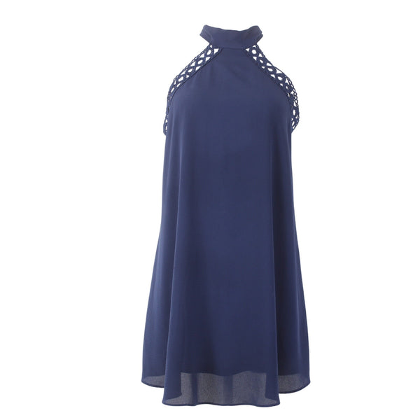 Lulus Dress Sz S Navy Blue Halter Lined Eyelets Embroidered 100% Polyester Dress