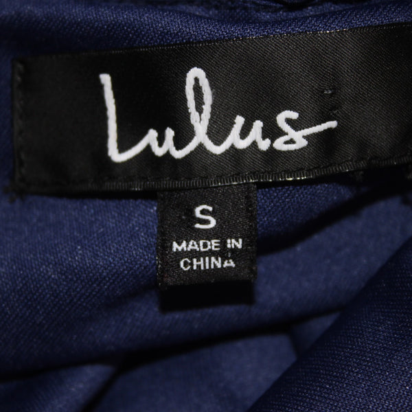 Lulus Dress Sz S Navy Blue Halter Lined Eyelets Embroidered 100% Polyester Dress