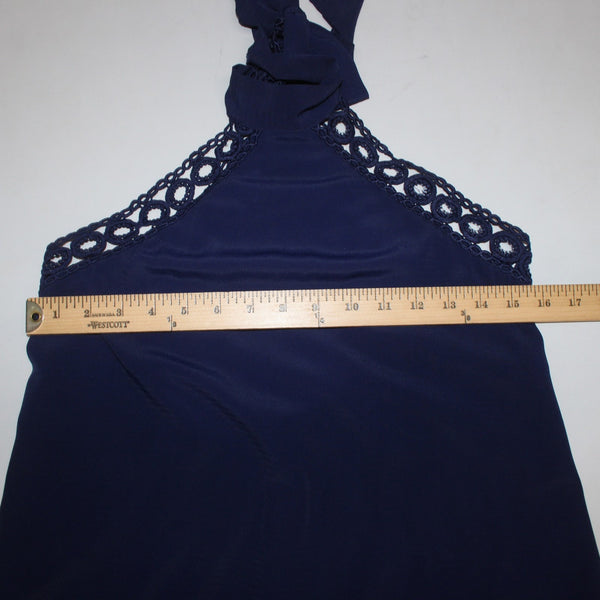 Lulus Dress Sz S Navy Blue Halter Lined Eyelets Embroidered 100% Polyester Dress