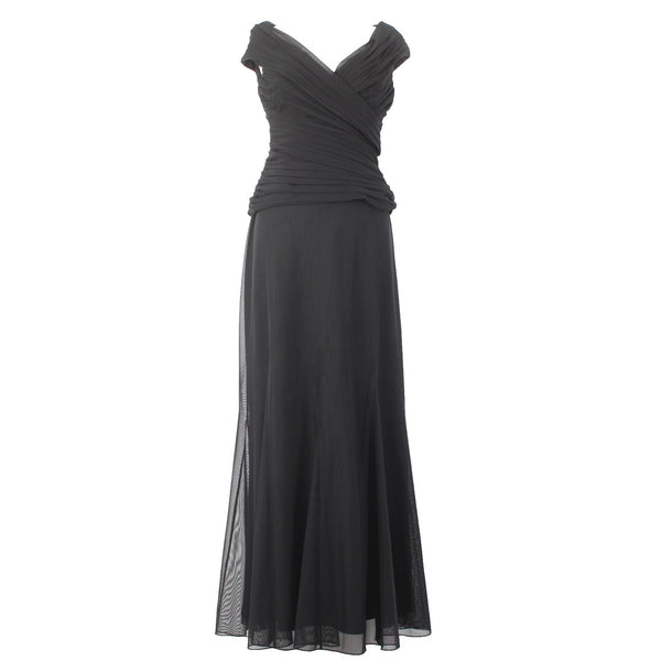 Alex Evening Dress Black Sz 2 Tulle V Neck Ruching Polyester Polyurethane Dress