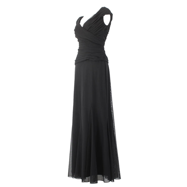 Alex Evening Dress Black Sz 2 Tulle V Neck Ruching Polyester Polyurethane Dress