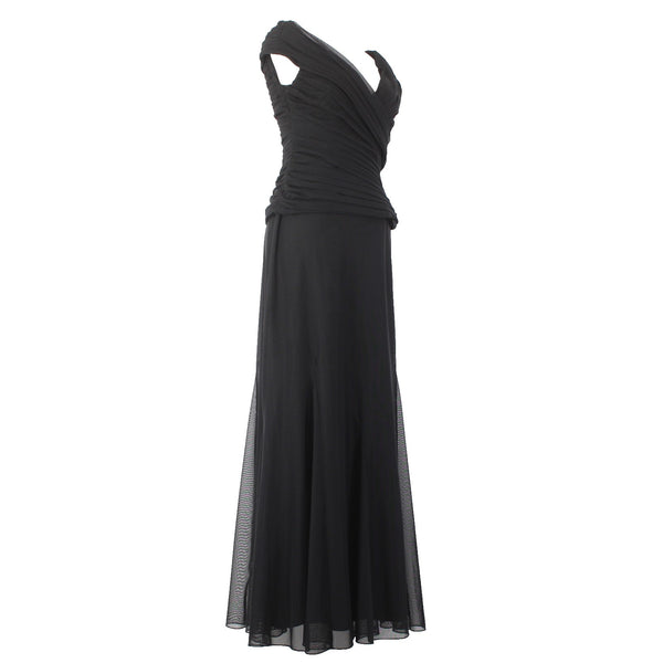 Alex Evening Dress Black Sz 2 Tulle V Neck Ruching Polyester Polyurethane Dress