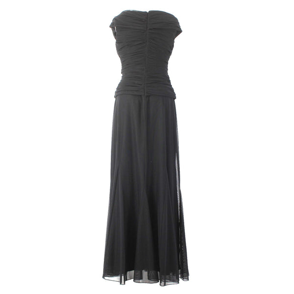 Alex Evening Dress Black Sz 2 Tulle V Neck Ruching Polyester Polyurethane Dress
