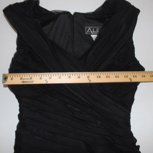 Alex Evening Dress Black Sz 2 Tulle V Neck Ruching Polyester Polyurethane Dress