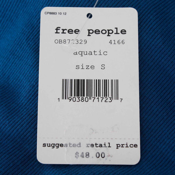 We The Free NEW $48 Sz S Teal Hi Lo Smocked Tiny Rib Knit Rayon Blend Top