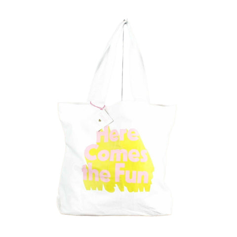 Ban.do NEW $25 16 x 18 x 4 White Multi Here Comes The Fun Canvas Tote