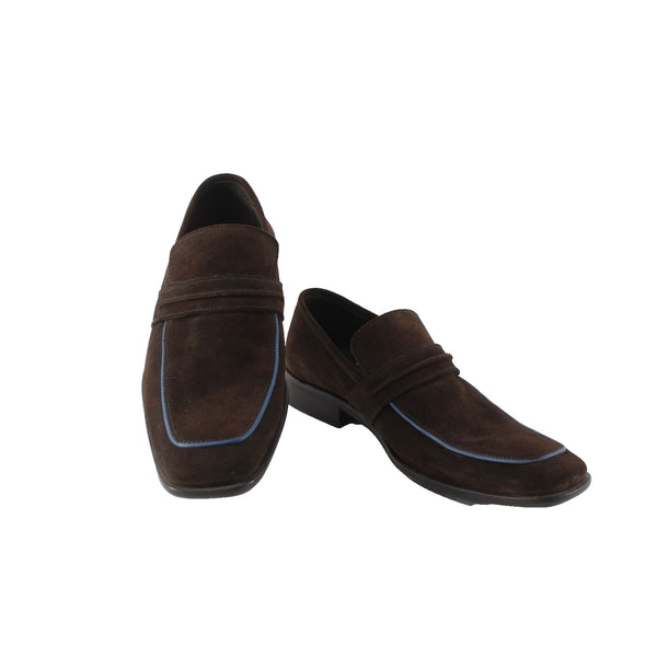 Material London Shoes Cherrio Sz 8.5 Brown Blue Piping Trim Suede Leather Shoes
