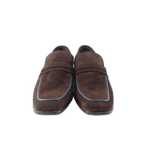 Material London Shoes Cherrio Sz 8.5 Brown Blue Piping Trim Suede Leather Shoes