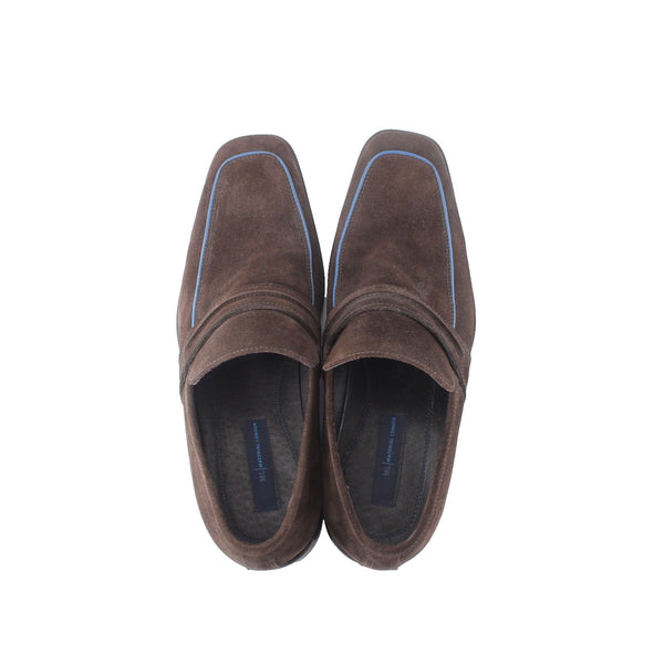 Material London Shoes Cherrio Sz 8.5 Brown Blue Piping Trim Suede Leather Shoes
