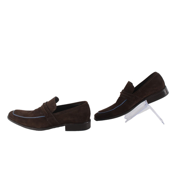 Material London Shoes Cherrio Sz 8.5 Brown Blue Piping Trim Suede Leather Shoes