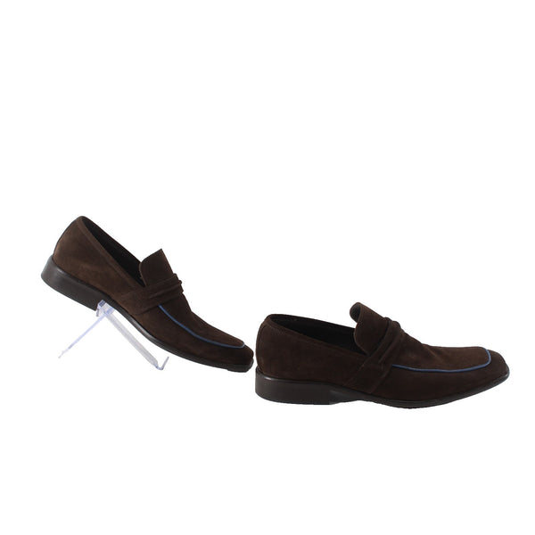 Material London Shoes Cherrio Sz 8.5 Brown Blue Piping Trim Suede Leather Shoes
