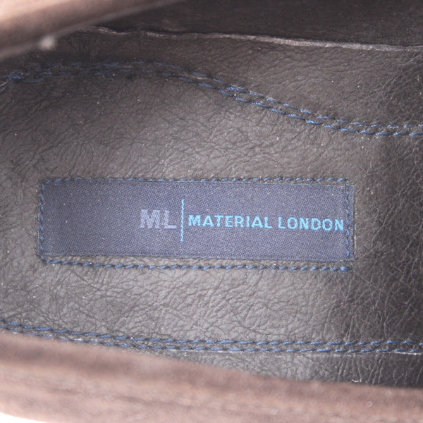 Material London Shoes Cherrio Sz 8.5 Brown Blue Piping Trim Suede Leather Shoes