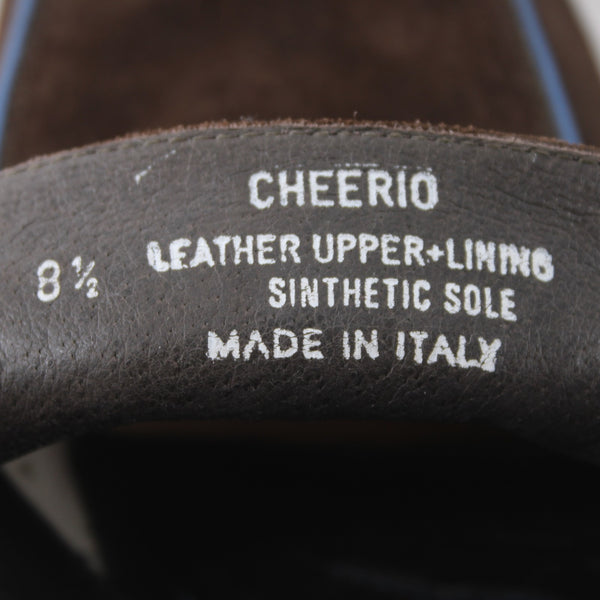 Material London Shoes Cherrio Sz 8.5 Brown Blue Piping Trim Suede Leather Shoes