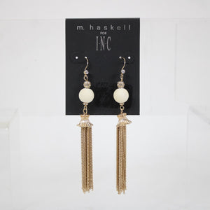 M Haskell For INC $27 Gold Tone White Bead Tassle Earrings