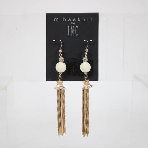 M Haskell For INC $27 Gold Tone White Bead Tassle Earrings
