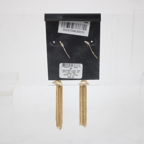 M Haskell For INC $27 Gold Tone White Bead Tassle Earrings