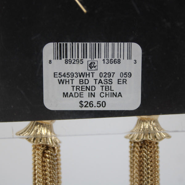 M Haskell For INC $27 Gold Tone White Bead Tassle Earrings