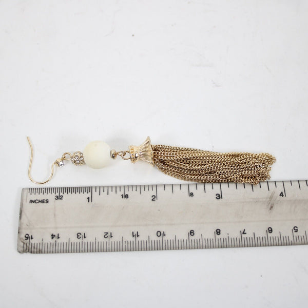 M Haskell For INC $27 Gold Tone White Bead Tassle Earrings