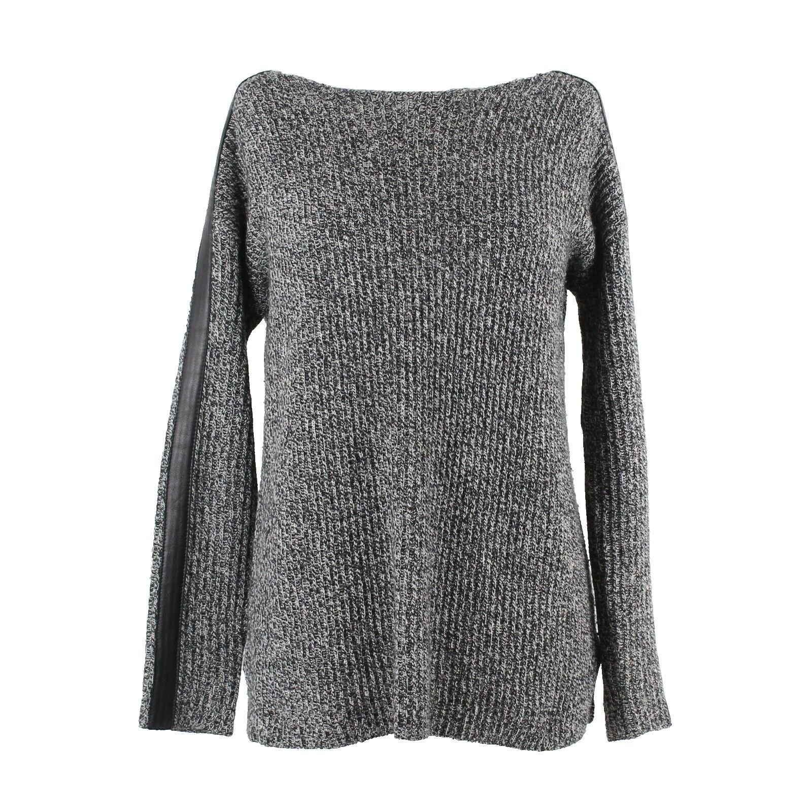Madewell Sz XS Black Multi Leather Accent Split Side Merino Wool Sweater