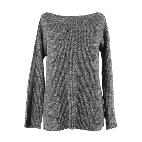 Madewell Sz XS Black Multi Leather Accent Split Side Merino Wool Sweater