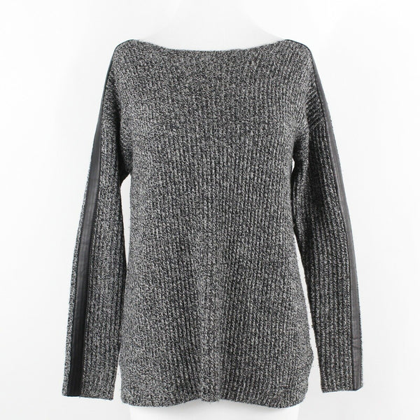 Madewell Sz XS Black Multi Leather Accent Split Side Merino Wool Sweater
