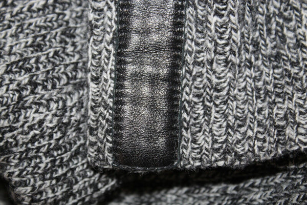 Madewell Sz XS Black Multi Leather Accent Split Side Merino Wool Sweater