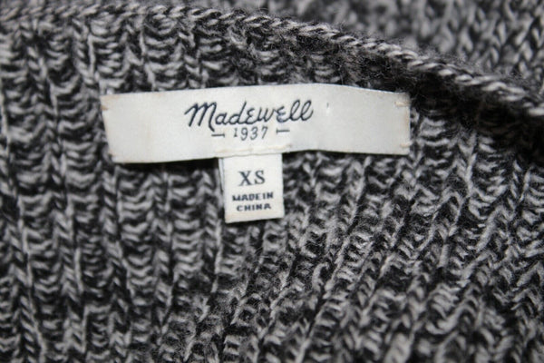 Madewell Sz XS Black Multi Leather Accent Split Side Merino Wool Sweater