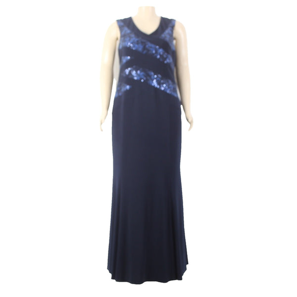 Joseph Ribkoff Dress Signature NEW Sz 22 Navy Blue Sequin V Neck Poly Spandex