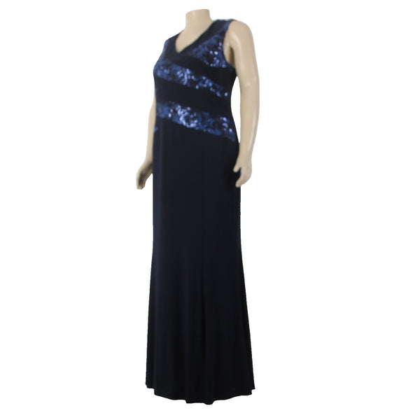 Joseph Ribkoff Dress Signature NEW Sz 22 Navy Blue Sequin V Neck Poly Spandex