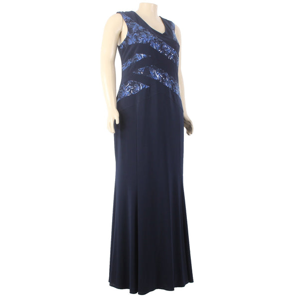 Joseph Ribkoff Dress Signature NEW Sz 22 Navy Blue Sequin V Neck Poly Spandex