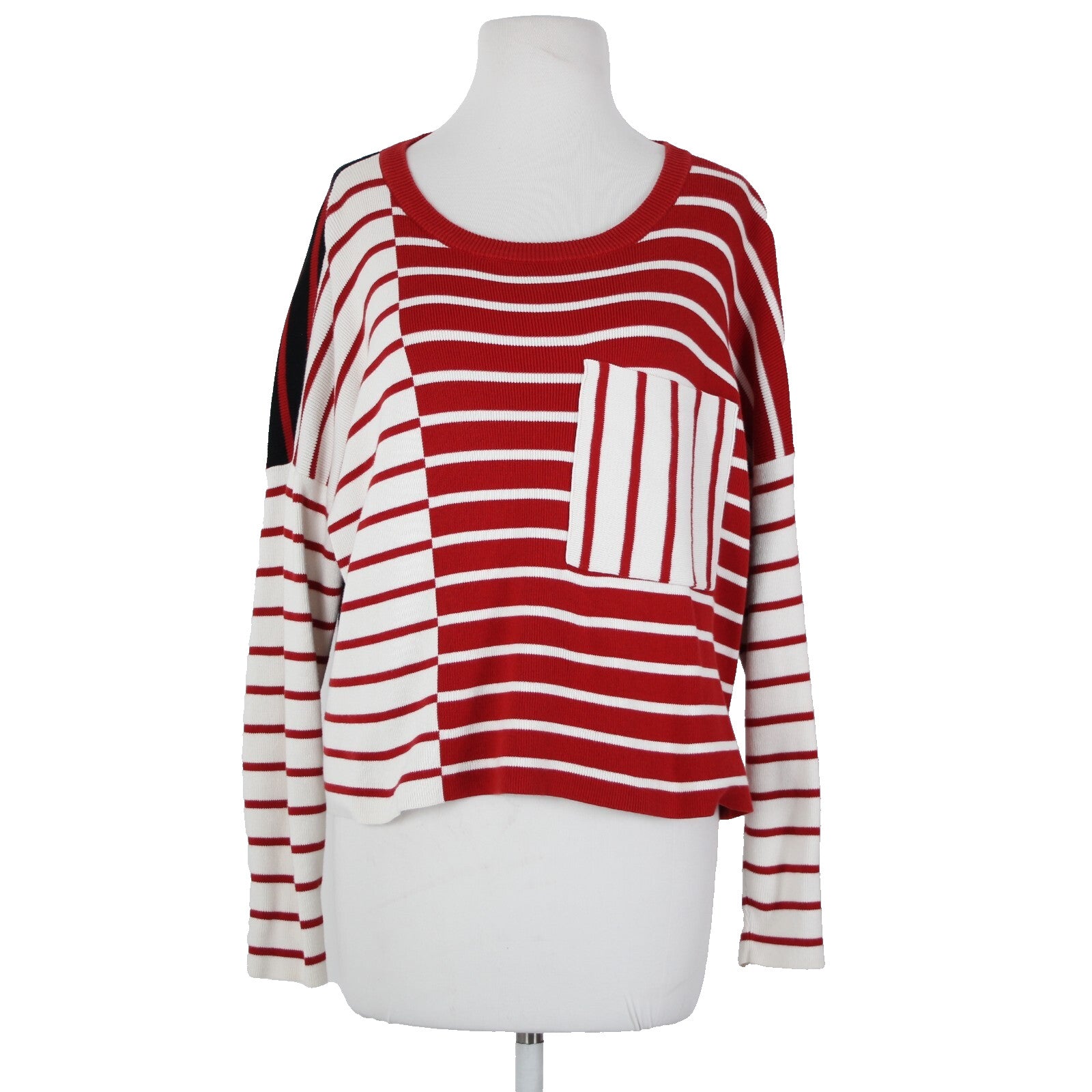 Cabi Sz XS Red White Black Striped Over Sized Cotton Other Fibers Sweater