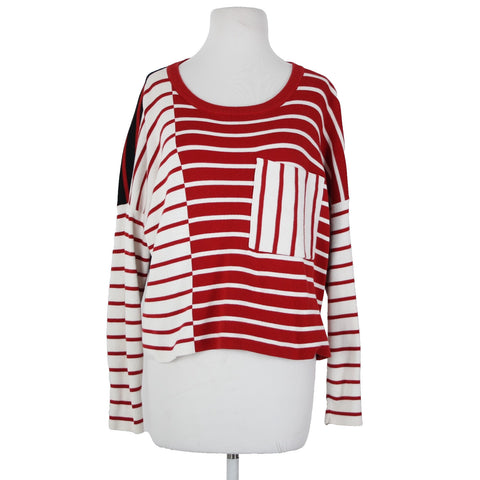 Cabi Sz XS Red White Black Striped Over Sized Cotton Other Fibers Sweater