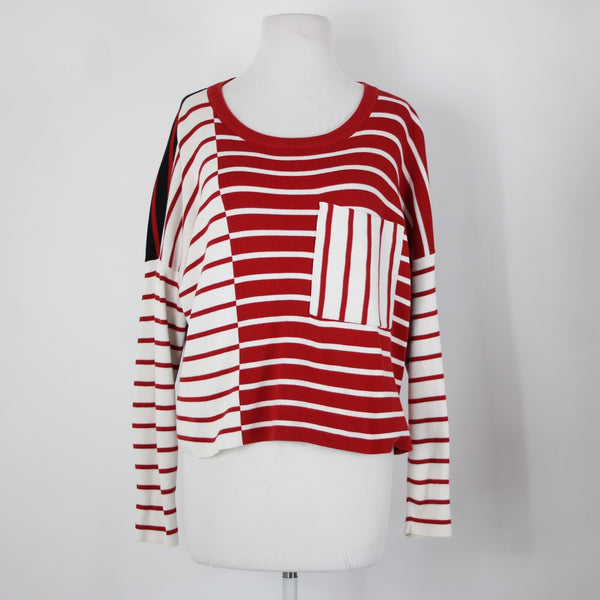 Cabi Sz XS Red White Black Striped Over Sized Cotton Other Fibers Sweater