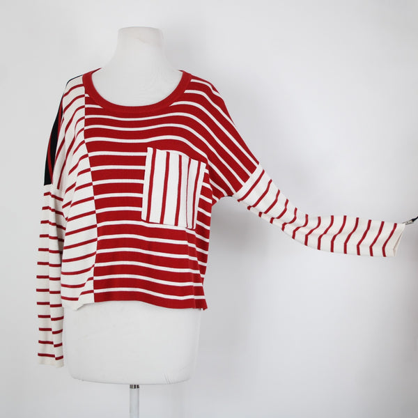 Cabi Sz XS Red White Black Striped Over Sized Cotton Other Fibers Sweater