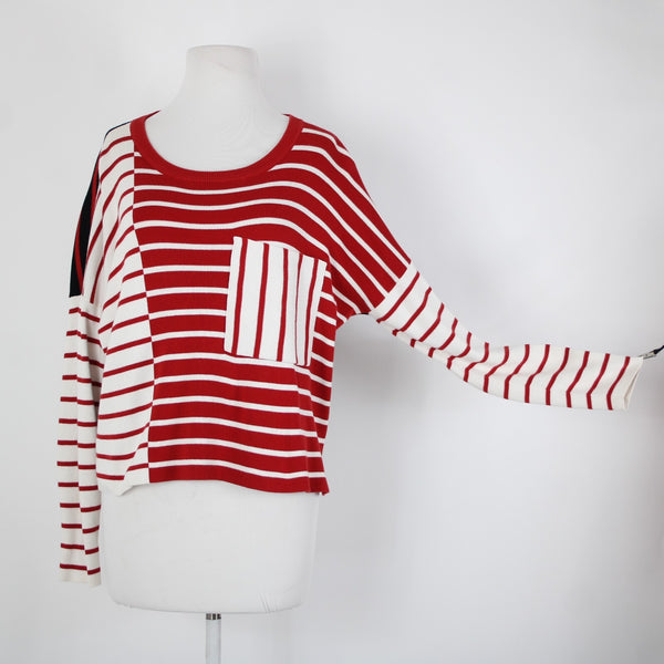 Cabi Sz XS Red White Black Striped Over Sized Cotton Other Fibers Sweater