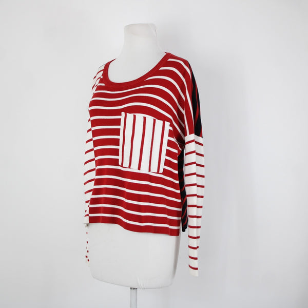 Cabi Sz XS Red White Black Striped Over Sized Cotton Other Fibers Sweater
