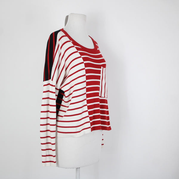 Cabi Sz XS Red White Black Striped Over Sized Cotton Other Fibers Sweater