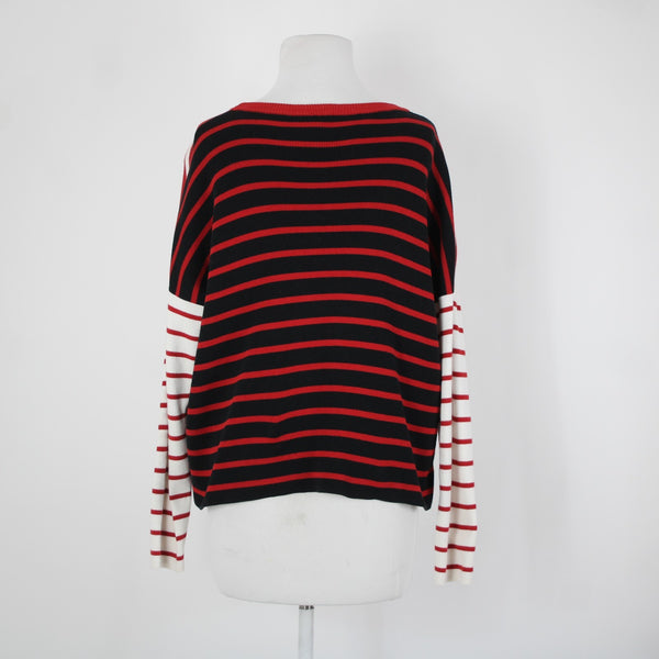 Cabi Sz XS Red White Black Striped Over Sized Cotton Other Fibers Sweater