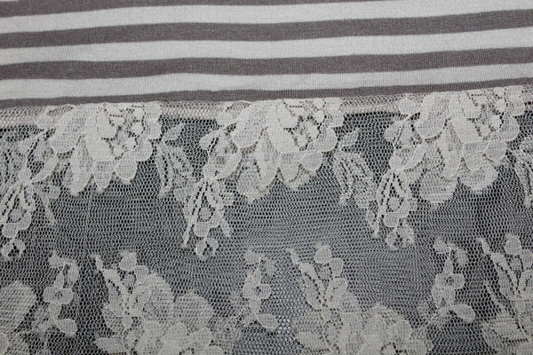 INC NWT $60 Sz S Taupe Beige Stripe Lace Insert Hi Lo Crop Rayon Blend Top