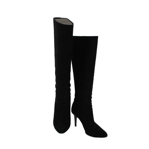 Jimmy Choo Sz 35.5 Black Suede 14" Leather Sole 3" Heel Back Zip w Dust Bag Boot