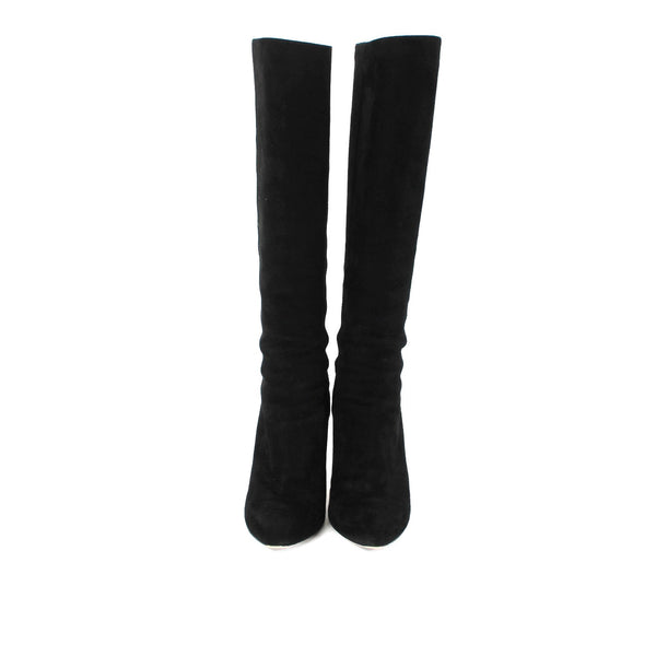 Jimmy Choo Sz 35.5 Black Suede 14" Leather Sole 3" Heel Back Zip w Dust Bag Boot